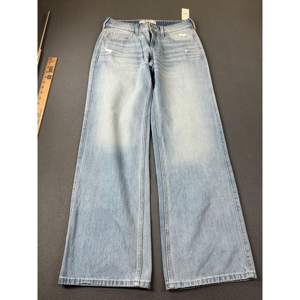 Hollister Jeans Womens 2 Tall Blue Wide-Leg Relaxed Distressed Baggy 34 Inseam